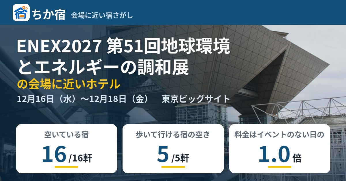 ENEX2027 第51回地球環境とエネルギーの調和展の会場に近いホテルの空き具合