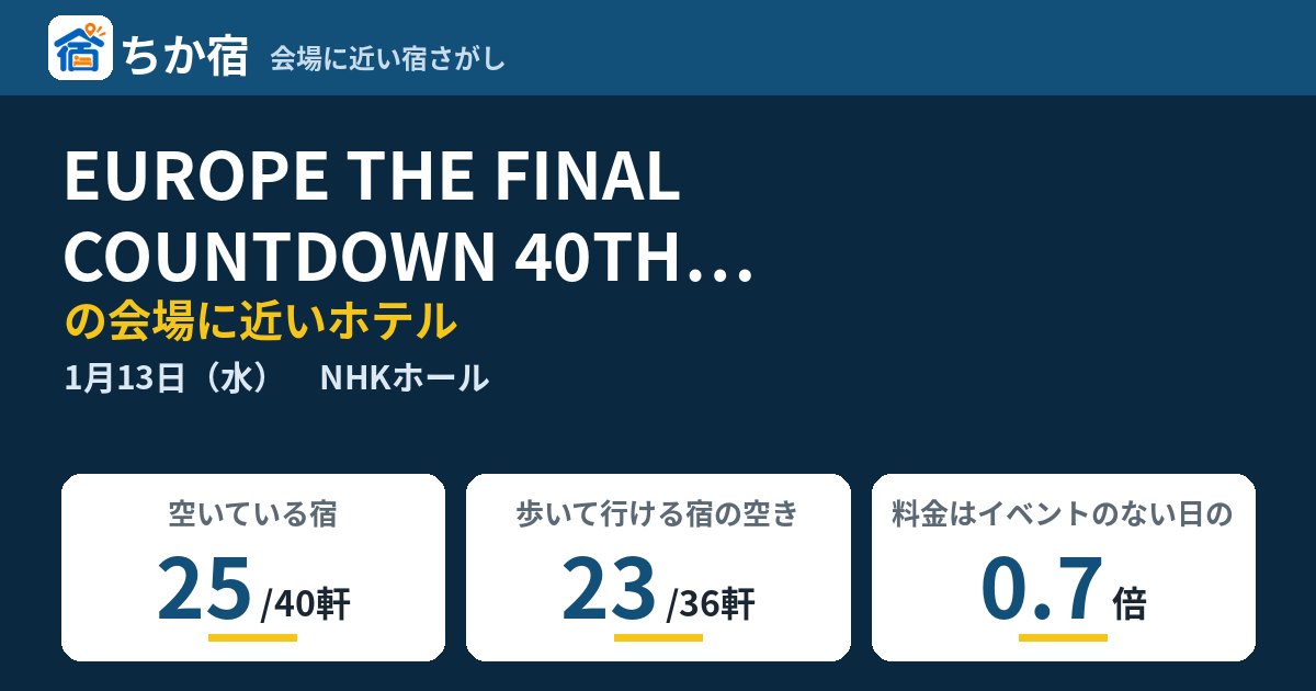 EUROPE THE FINAL COUNTDOWN 40TH ANNIVERSARY TOURの会場に近いホテルの空き具合