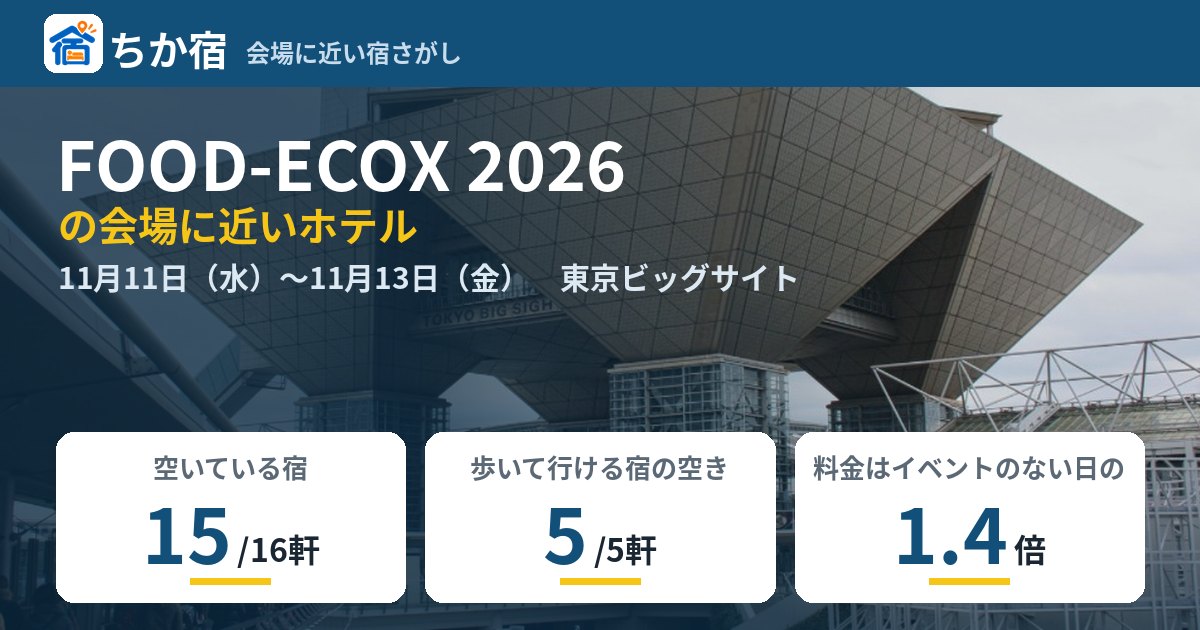 FOOD-ECOX 2026の会場に近いホテルの空き具合