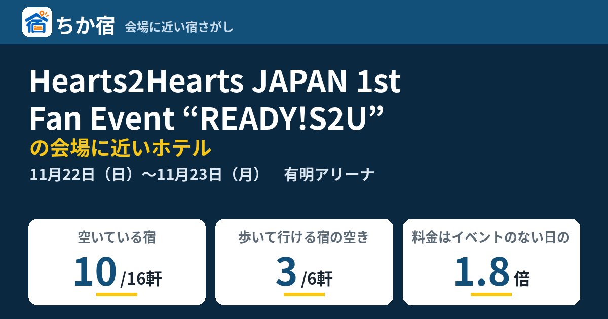 Hearts2Hearts JAPAN 1st Fan Event “READY!S2U”の会場に近いホテルの空き具合
