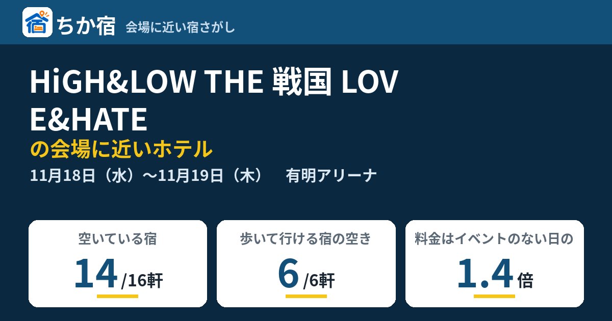HiGH&LOW THE 戦国 LOVE&HATEの会場に近いホテルの空き具合