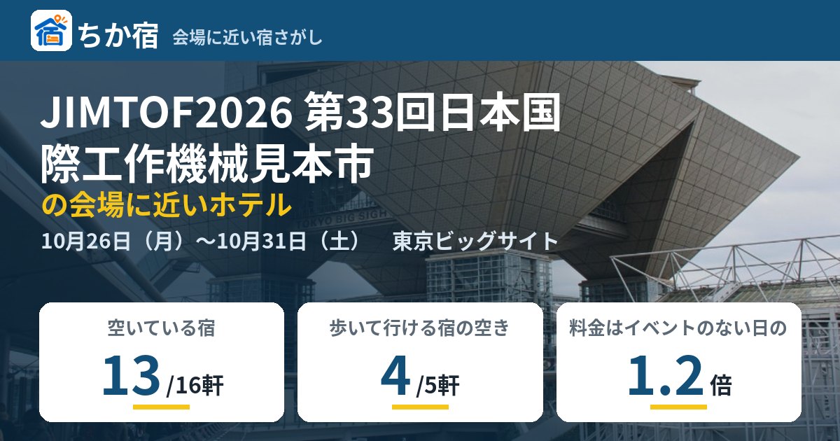 JIMTOF2026 第33回日本国際工作機械見本市の会場に近いホテルの空き具合