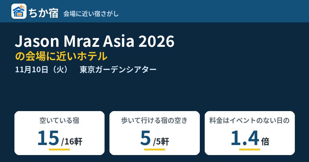 Jason Mraz Asia 2026の会場に近いホテルの空き具合