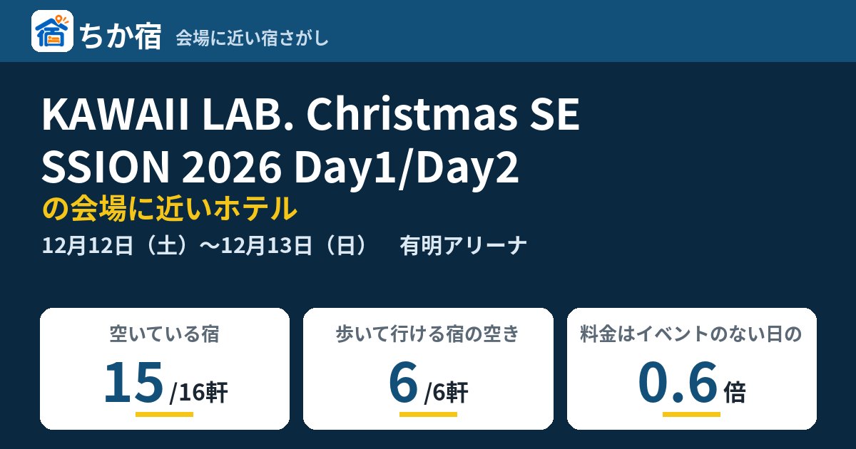 KAWAII LAB. Christmas SESSION 2026 Day1/Day2の会場に近いホテルの空き具合