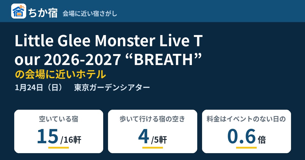 Little Glee Monster Live Tour 2026-2027 “BREATH”の会場に近いホテルの空き具合