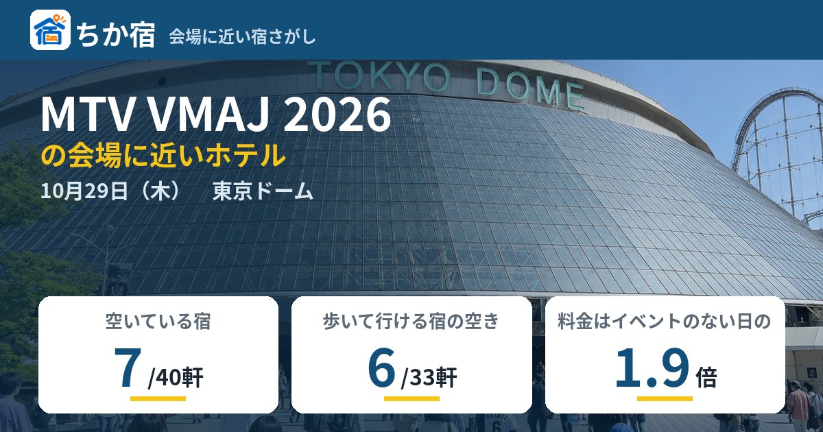 MTV VMAJ 2026の会場に近いホテルの空き具合