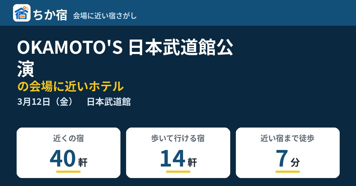 OKAMOTO'S 日本武道館公演の会場に近いホテルの空き具合