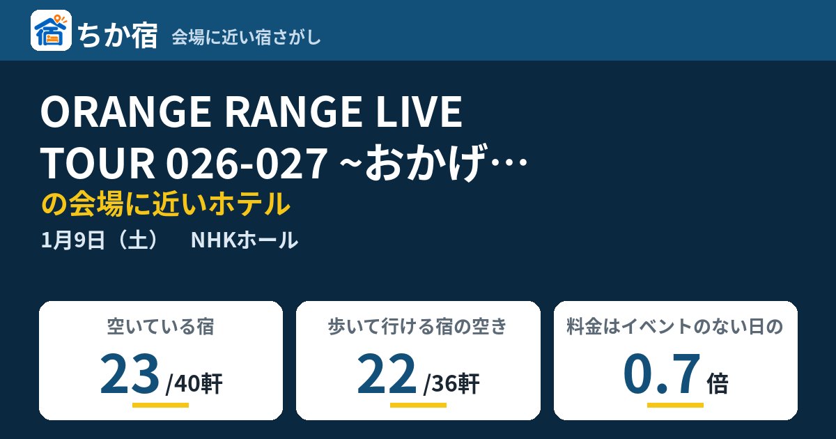 ORANGE RANGE LIVE TOUR 026-027 ~おかげさまで25周年! ニコニコカーニバル~の会場に近いホテルの空き具合