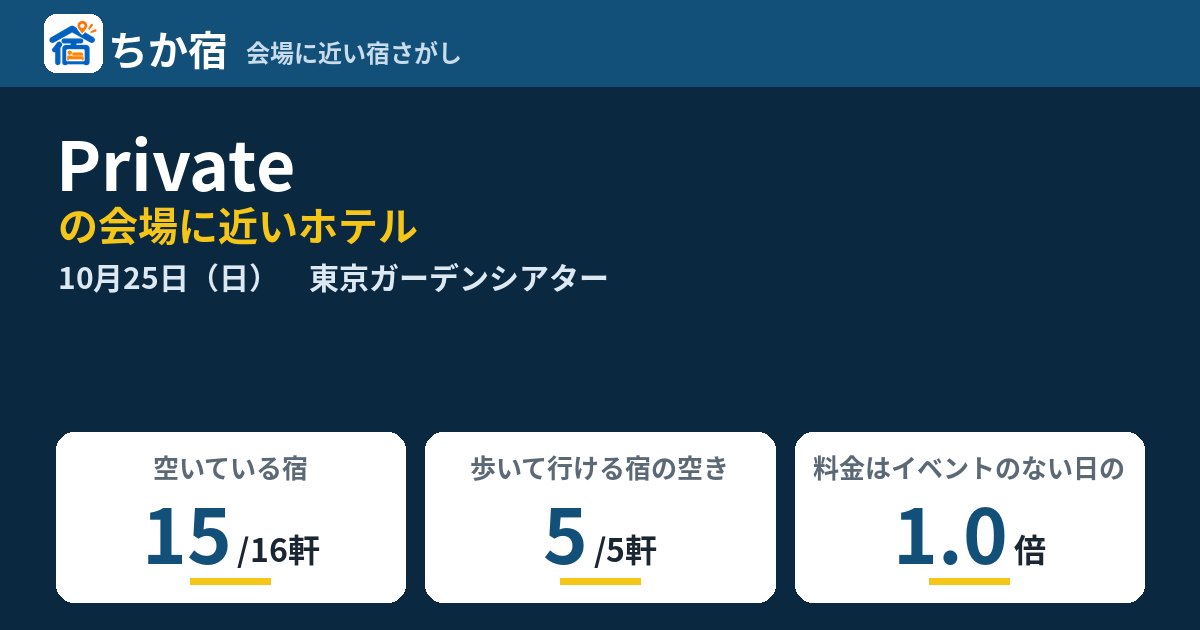 Privateの会場に近いホテルの空き具合