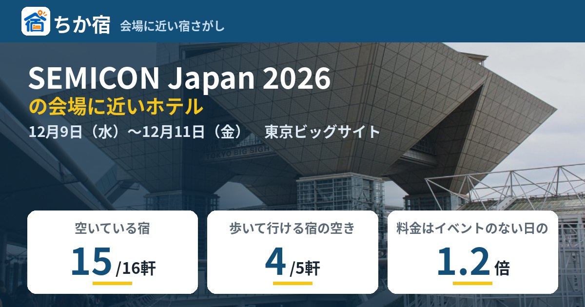 SEMICON Japan 2026の会場に近いホテルの空き具合