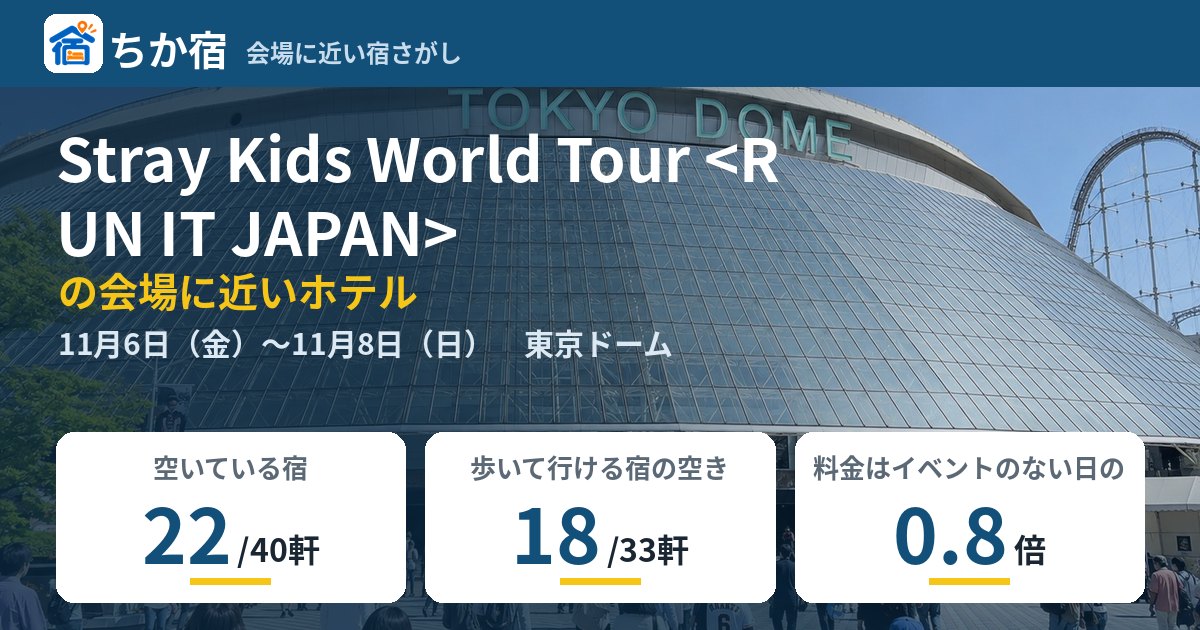 Stray Kids World Tour <RUN IT JAPAN>の会場に近いホテルの空き具合