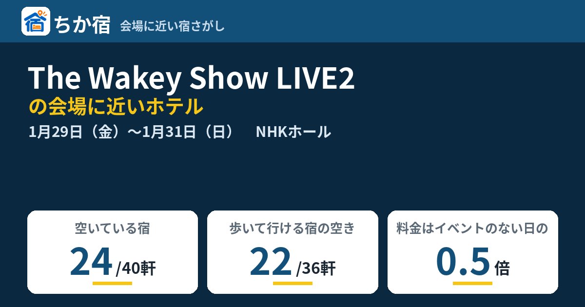The Wakey Show LIVE2の会場に近いホテルの空き具合