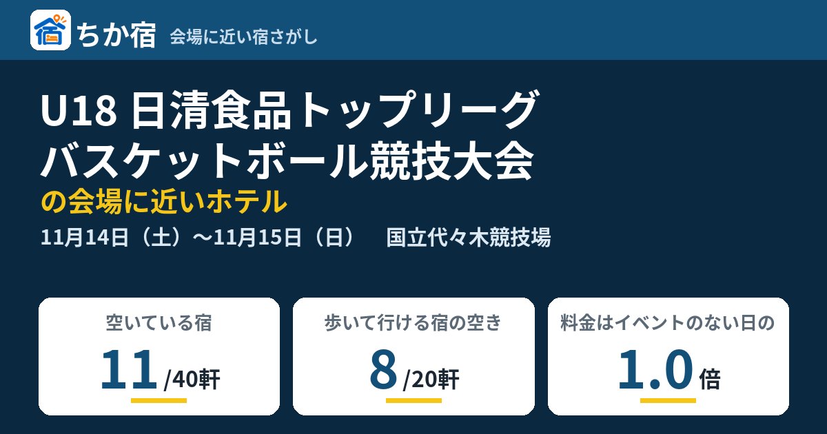 U18 日清食品トップリーグ バスケットボール競技大会の会場に近いホテルの空き具合