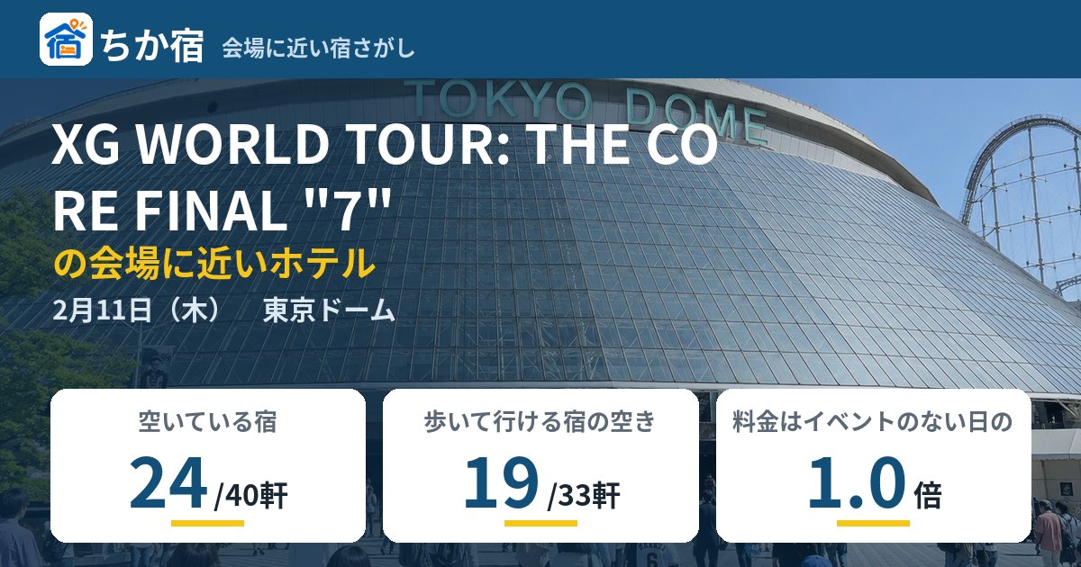 XG WORLD TOUR: THE CORE FINAL "7"の会場に近いホテルの空き具合