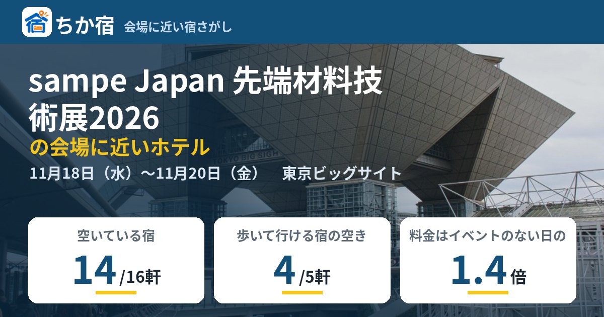 sampe Japan 先端材料技術展2026の会場に近いホテルの空き具合